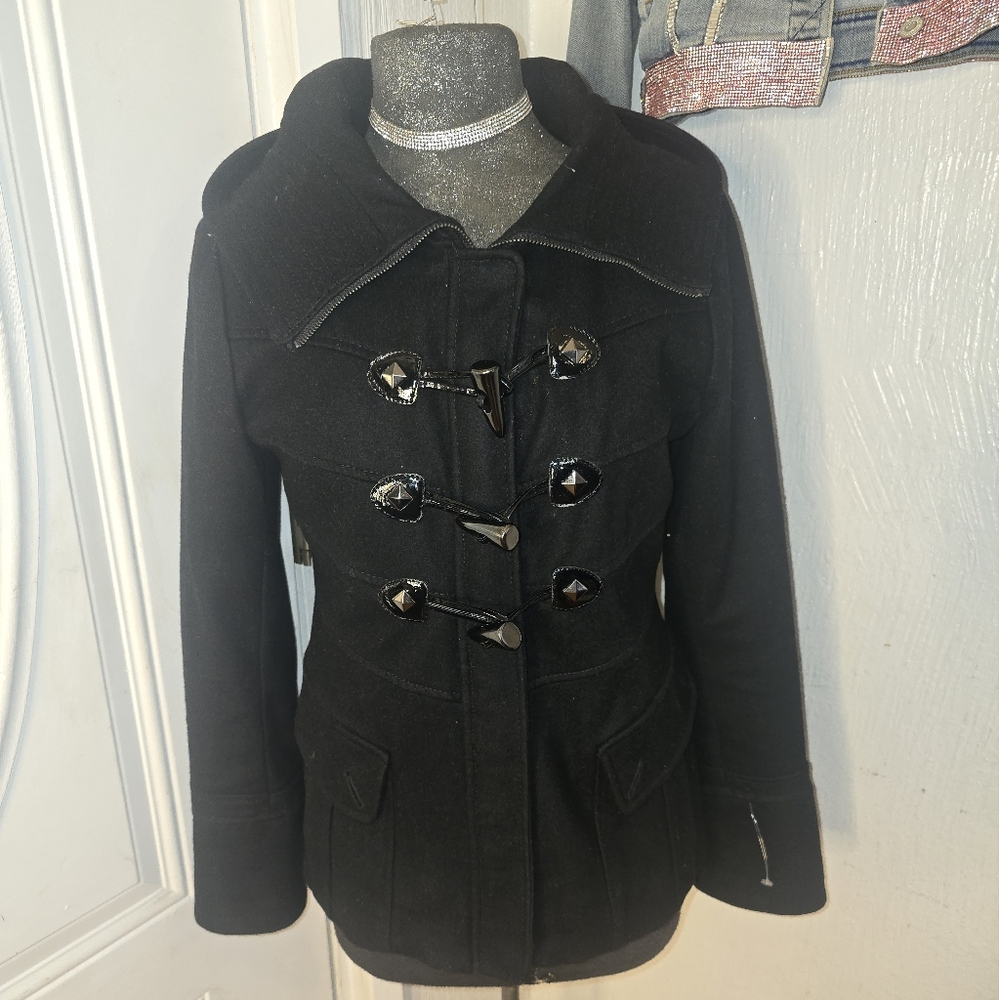 Guess Women's Black Pea Coat with Toggle Closure